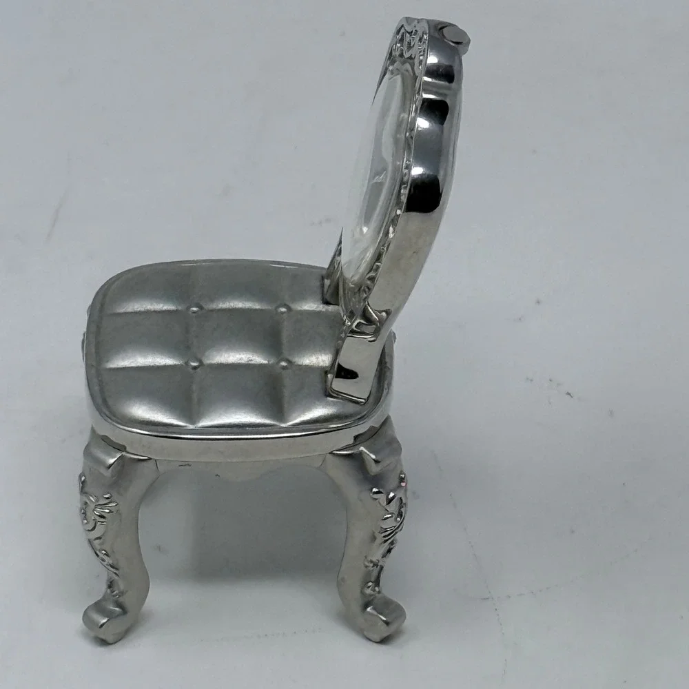 Bulova Miniature Chair Clock Silver Tone Metal Quartz Vintage Collectible Decor